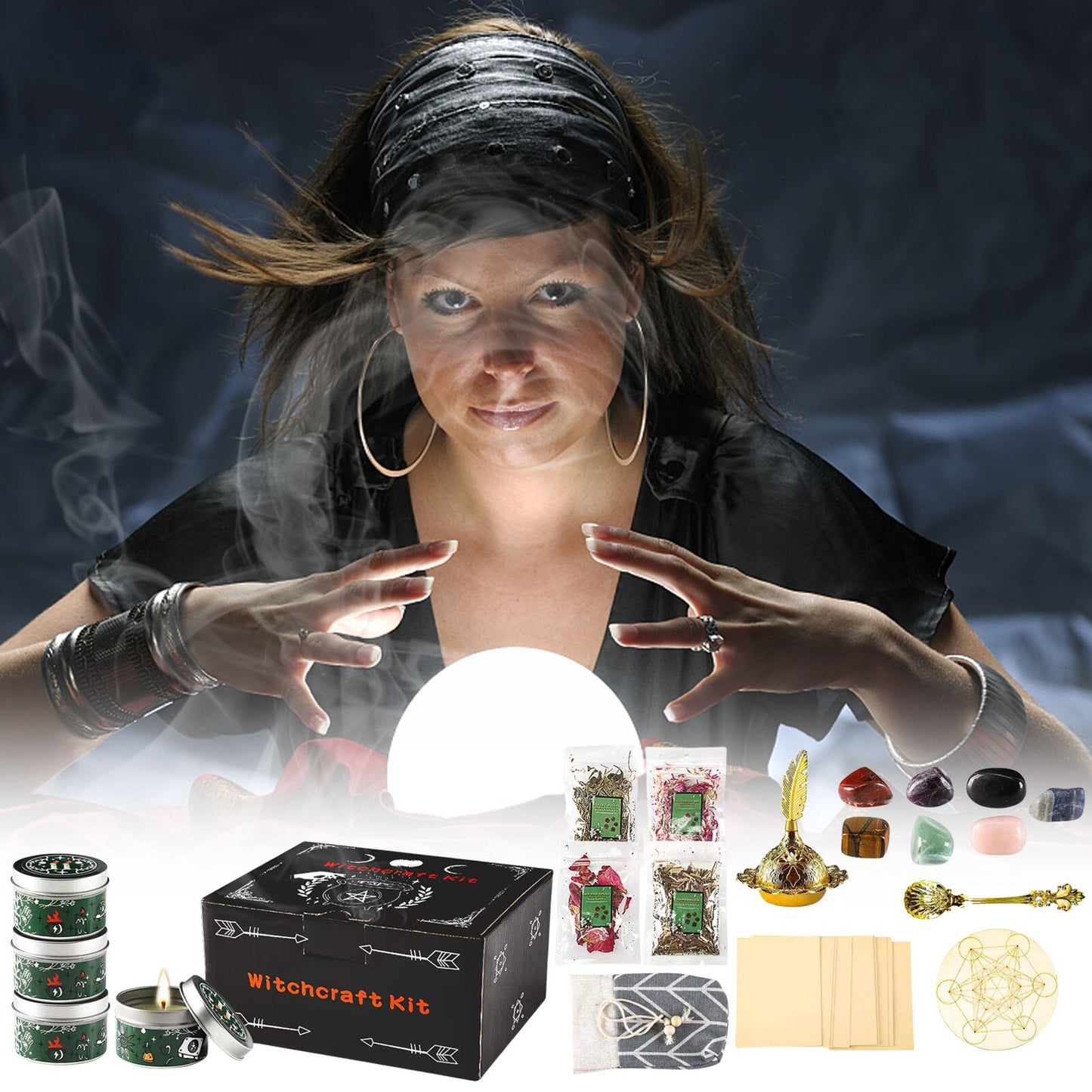 Witchcraft Kit Crystals Dried Herbs Candles