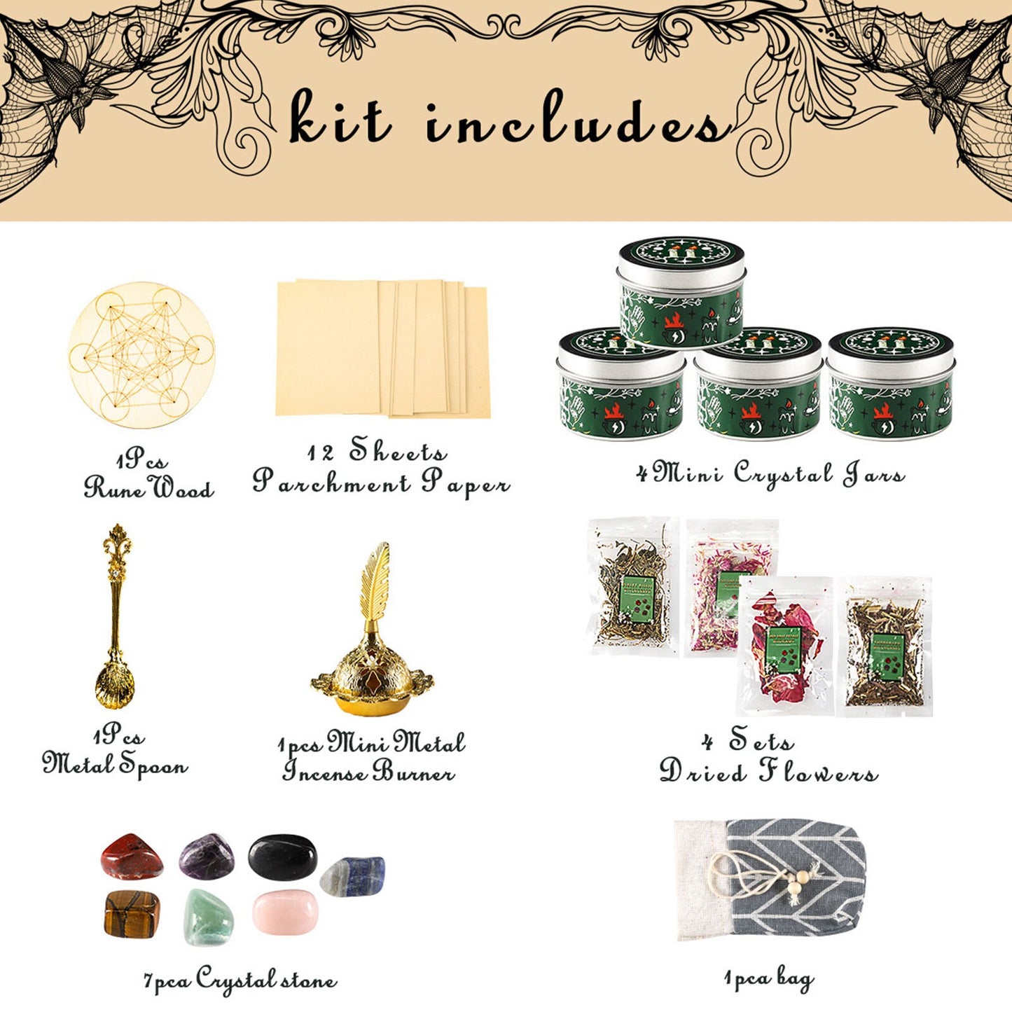 Witchcraft Kit Crystals Dried Herbs Candles