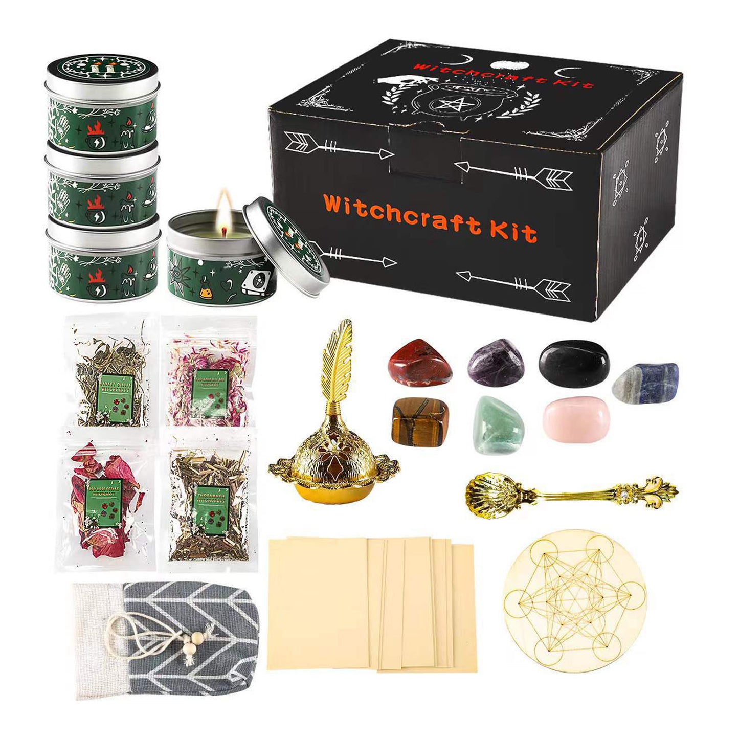 Witchcraft Kit Crystals Dried Herbs Candles